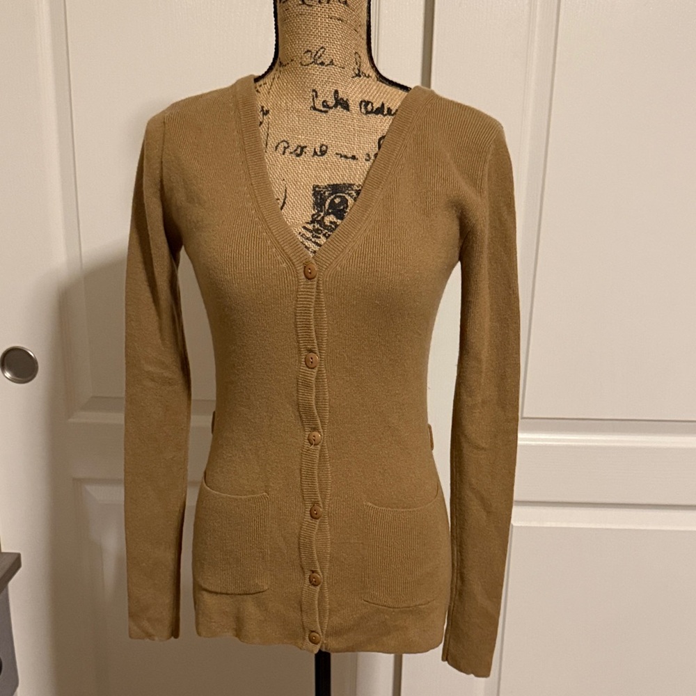 Women's V-Neck Button Front Cashmere Sweater Cardigan - Camel